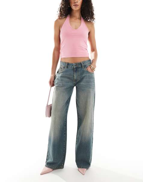 Daisy Street - Ruimvallende jeans met lage taille in blauw met wassing - view 1