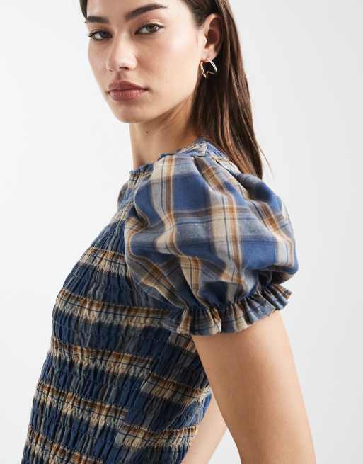 Daisy Street - Rynket maxikjole med sænket talje og blå gingham-tern, 3 af 4