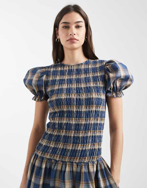 Daisy Street - Rynket maxikjole med sænket talje og blå gingham-tern, 4 af 4