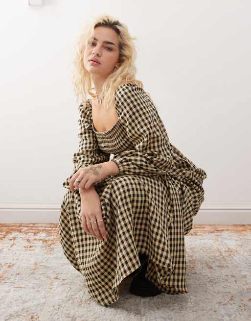 Daisy Street - Rynket maxikjole med sorte og beige tern, 2 af 4