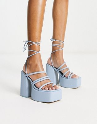 Daisy Street platform heeled sandals in baby blue - ASOS Price Checker