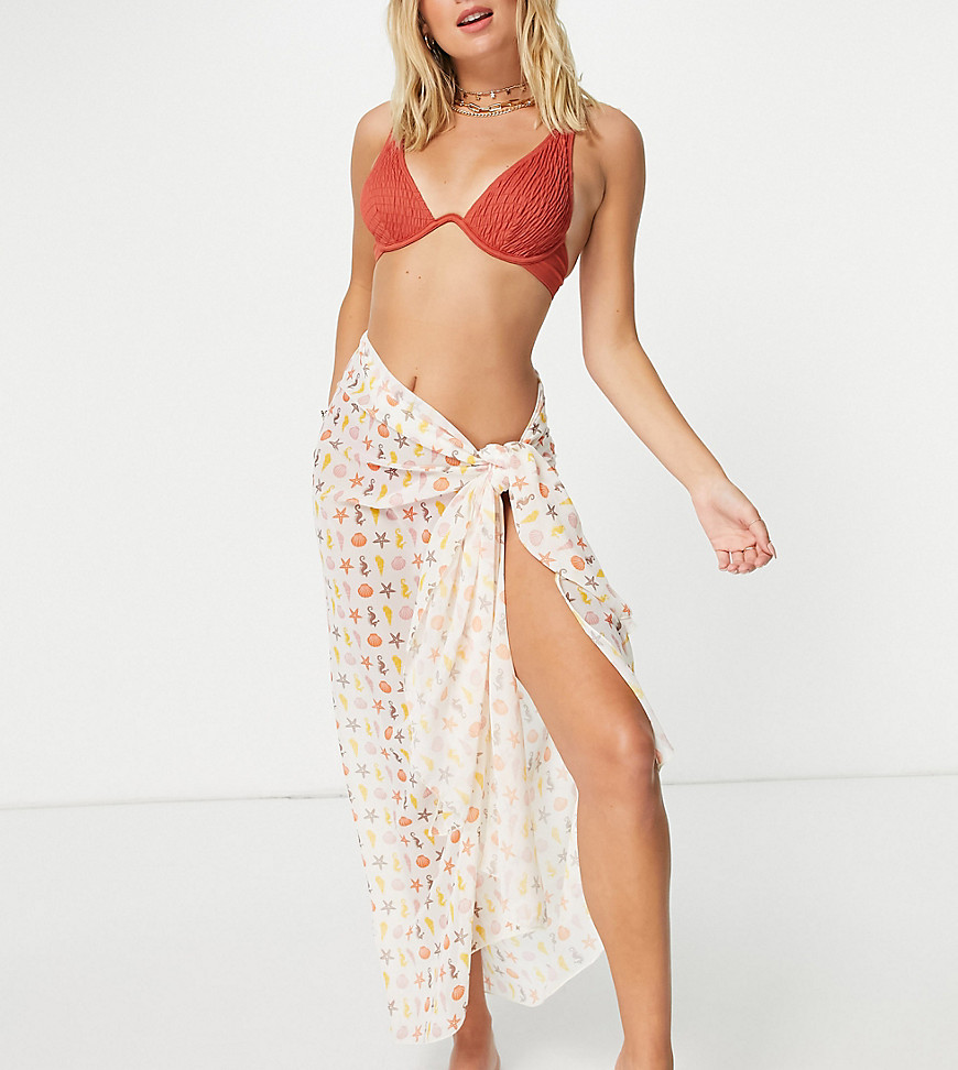 Daisy Street sarong in shell print-Neutral