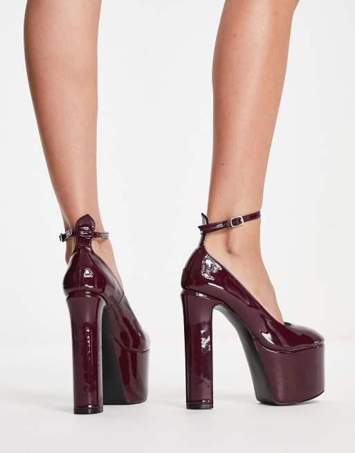 Daisy Street - Scarpe con tacco in vernice bordeaux con plateau