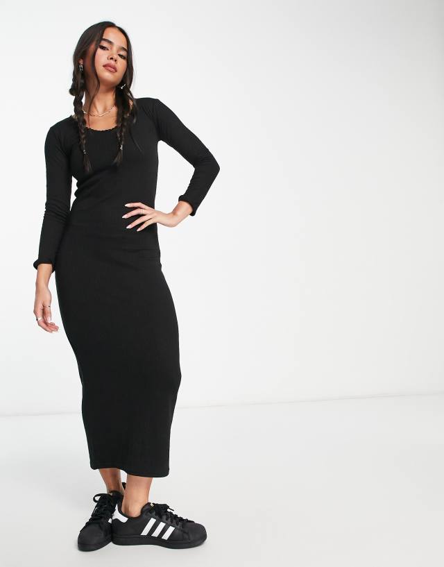 Daisy Street - scoop neck maxi dress in black pointelle