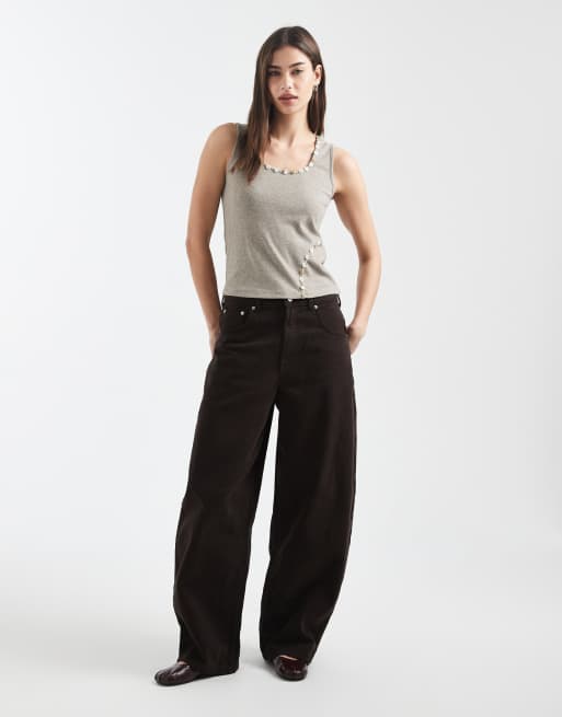 Daisy Street scoop neck tank top with button detailing in gray, 2 of 4