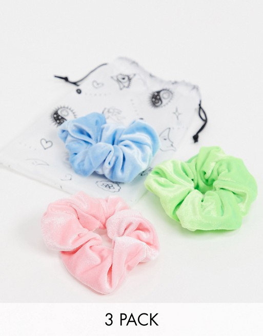 Daisy Street scrunchies in pastel velvet 3 pack