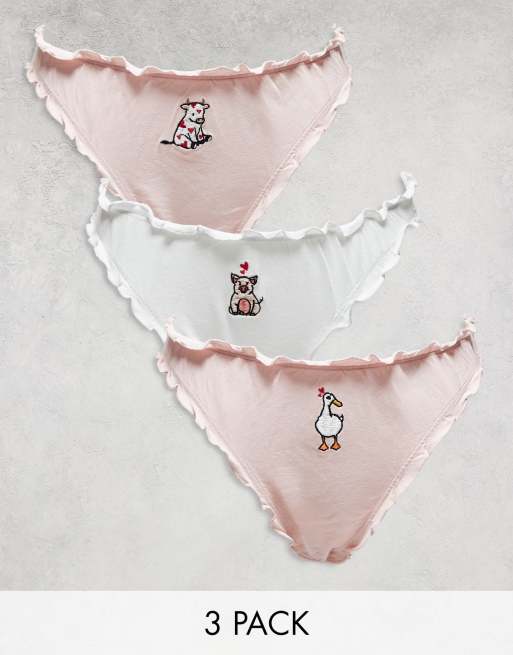 Daisy Street - Set van onderbroeken met ruches en schattige dierenprint in multi