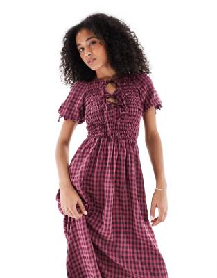 Daisy Street Shirred Bodice Front Tie Detail Maxi Dress In Pink