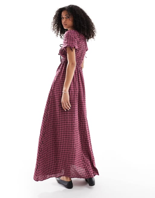 Daisy Street shirred bodice front tie detail maxi dress in