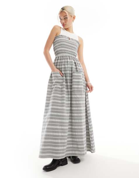 Daisy Street shirred bust maxi dress in textured check with rosette detail - view 1