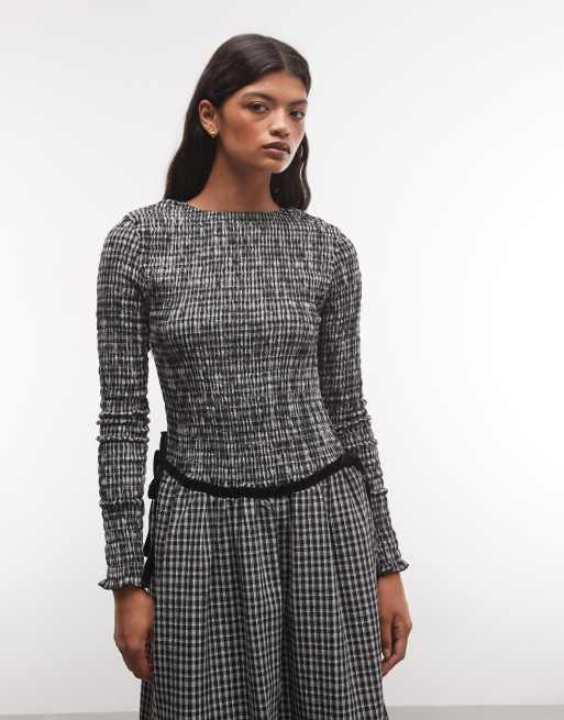 Daisy Street shirred drop waist maxi dress in black white check, 3 of 4
