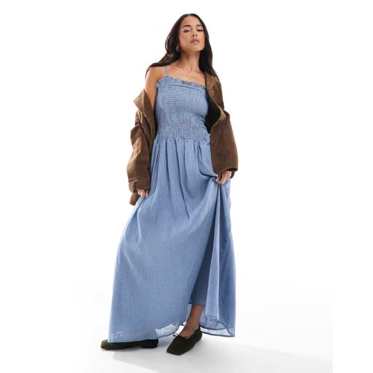 Daisy Street shirred drop waist maxi dress in blue gingham | ASOS