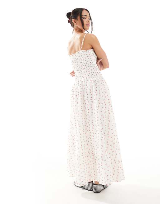 Daisy Street shirred drop waist maxi dress in red micro floral | ASOS
