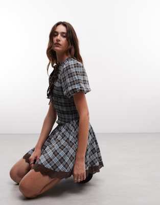 Daisy Street shirred drop waist mini dress with velvet bows in