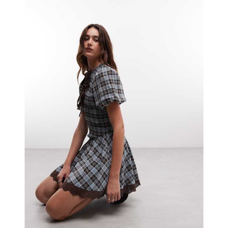 Daisy Street shirred drop waist mini dress with velvet bows in