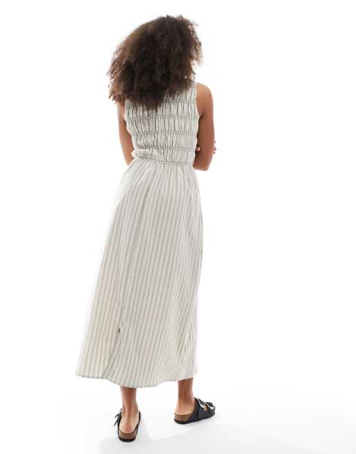 Daisy Street shirred midaxi dress in beige stripe, 2 of 4