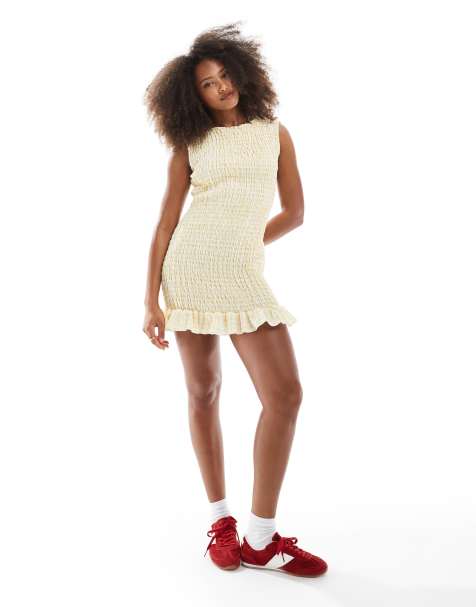 Daisy Street shirred mini frill hem dress in yellow gingham - view 1