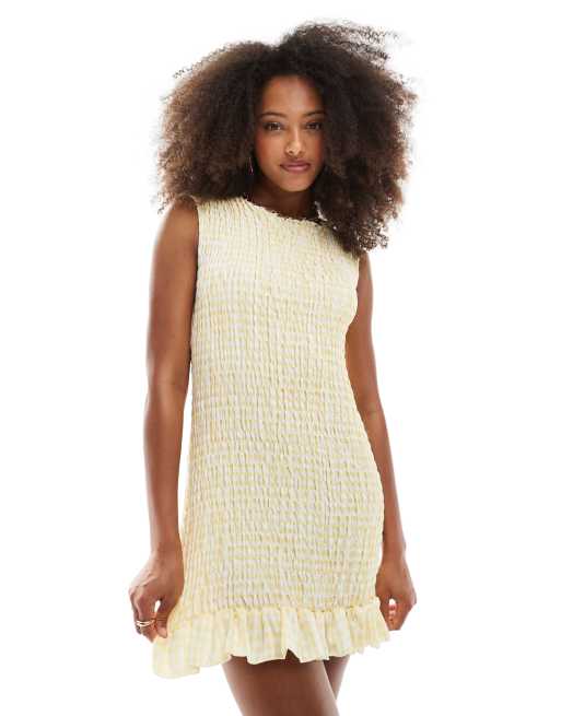 Daisy Street shirred mini frill hem dress in yellow gingham