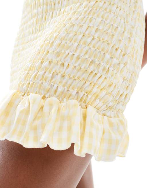 Daisy Street shirred mini frill hem dress in yellow gingham