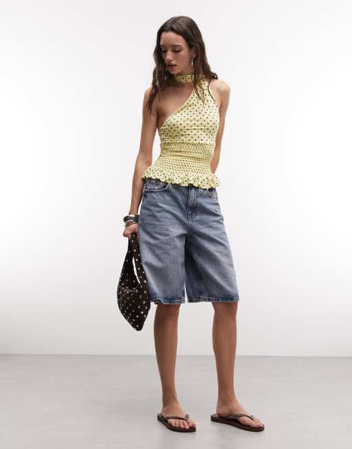 Daisy Street shirred scarf halter top in yellow polka dot, 2 of 4