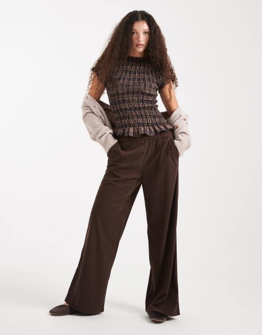Daisy Street shirred short sleeve top in blue orange check, 2 of 4