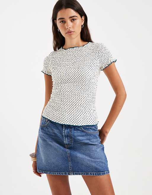 Daisy Street shirred short sleeve top in polka dot