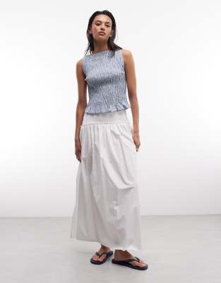 Daisy Street Shirred Sleeveless Top In Blue