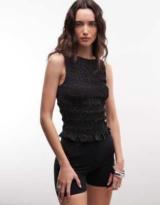 Daisy Street Shirred Top In Black