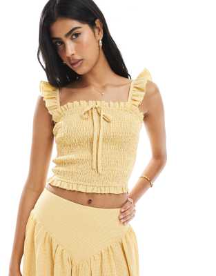 Daisy Street shirred top in yellow gingham co-ord - view 1