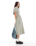 [Daisy Street] Daisy Street shirred top puff sleeve midi dress in yellow check 12 Yellow check