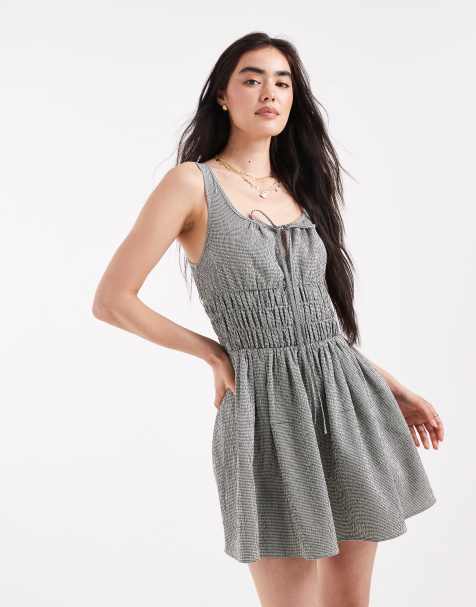 Daisy Street shirred waist detail mini dress in gingham plaid - view 1