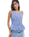 [Daisy Street] Daisy Street shirred waist sleeveless top in blue gingham 8 Blue check