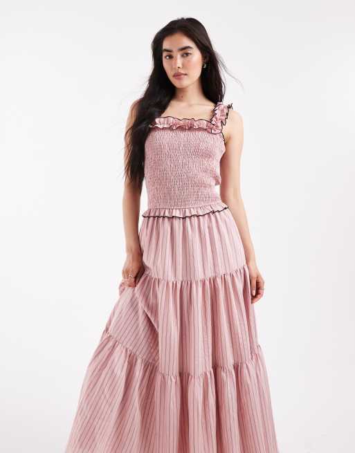 Daisy Street shirrred bodice and ruffle strap maxi dress in pink stripe, 2 of 4