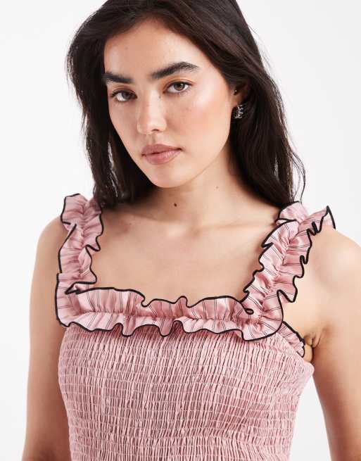 Daisy Street shirrred bodice and ruffle strap maxi dress in pink stripe, 3 of 4