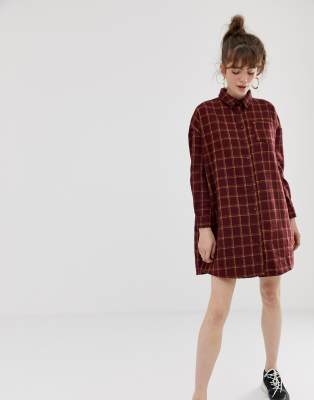 Daisy Street shirt dress in heavy flannel grid checkRed Daisy Street