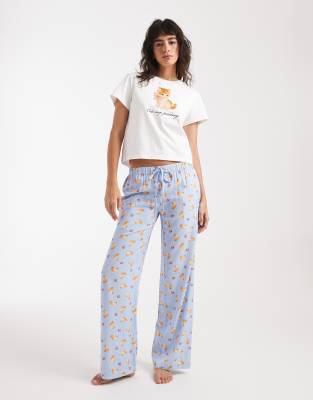 Daisy Street short sleeve pajama set in cat print blue 10090₽
