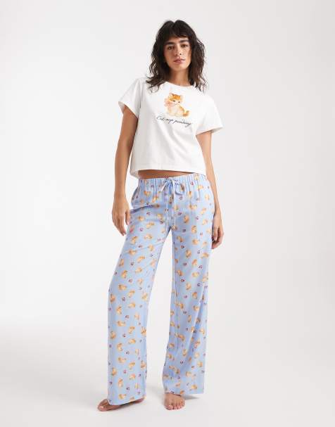 Daisy Street short sleeve pajama set in cat print - view 1