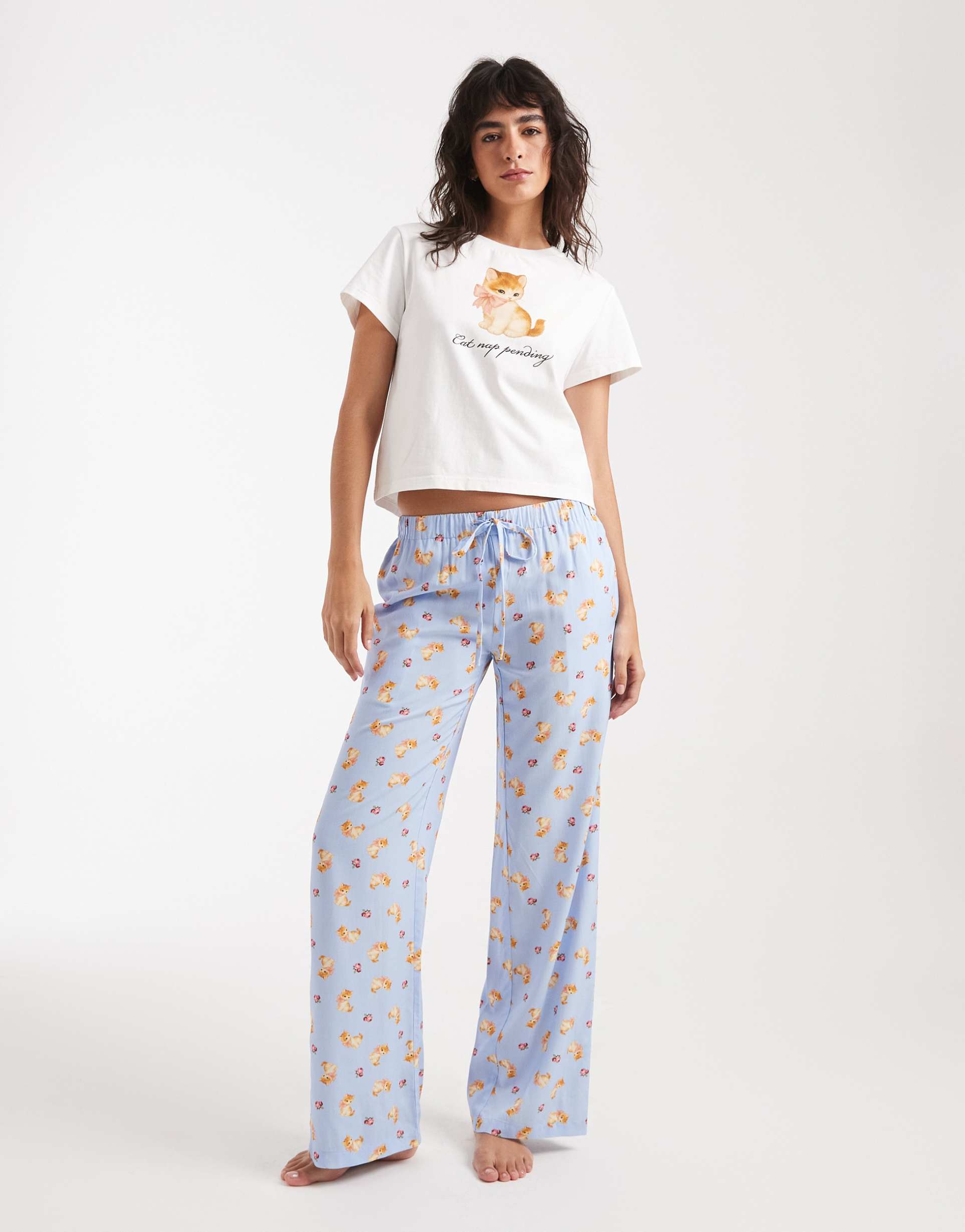 daisy street short sleeve pajama set in cat print