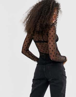 dotted mesh long sleeve top