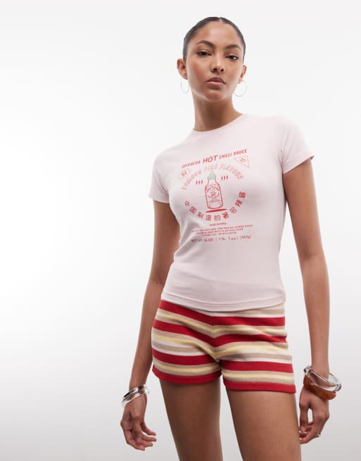 Daisy Street siracha graphic baby tee in pink, 2 of 4