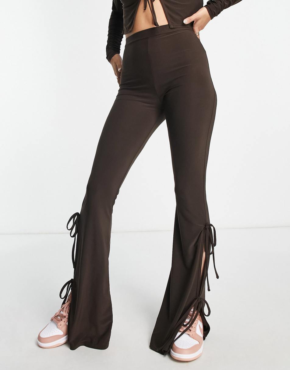 Daisy Street slinky high waist tie side trousers in brown co-ord