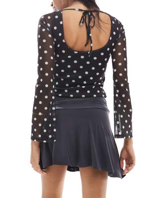 Daisy Street Slinky Jersey Ruched Asymmetric Mini Skirt In Blue