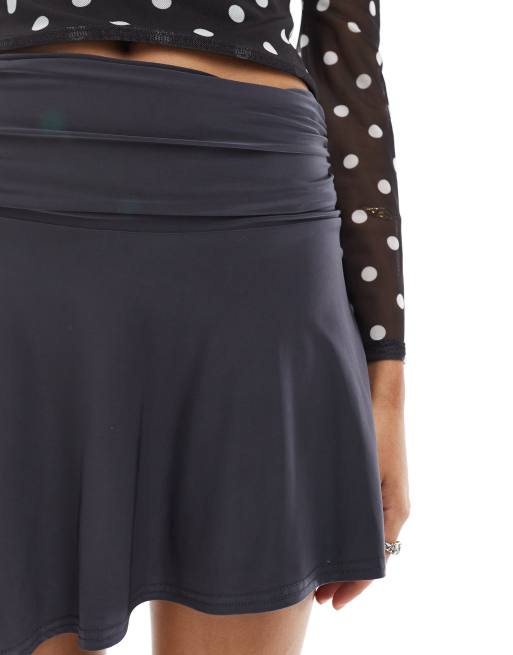 Daisy Street slinky jersey ruched asymmetric mini skirt in grey, 3 of 5