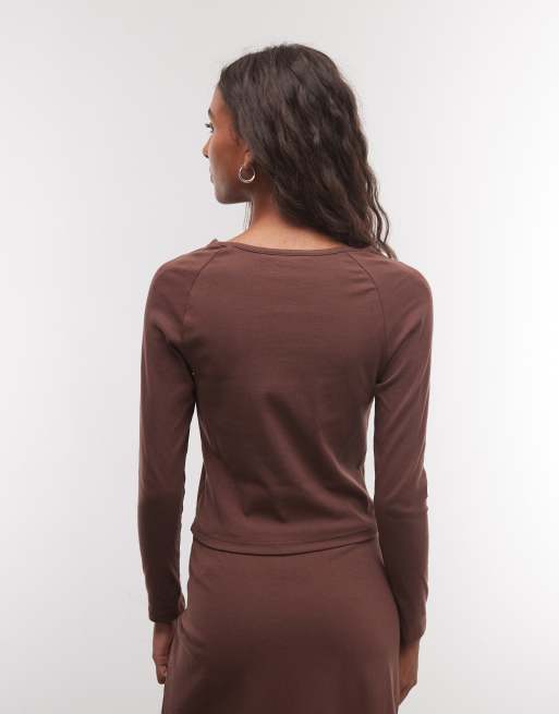 Daisy Street slinky top with buttons in brown co-ord, 3 of 4