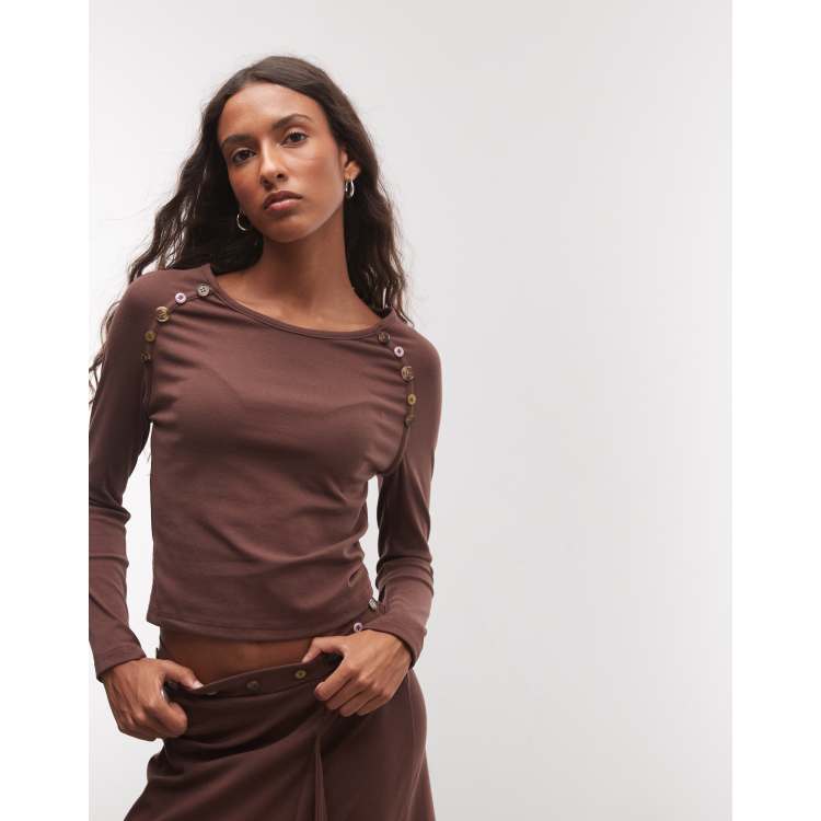 Daisy Street slinky top with buttons in brown set | ASOS