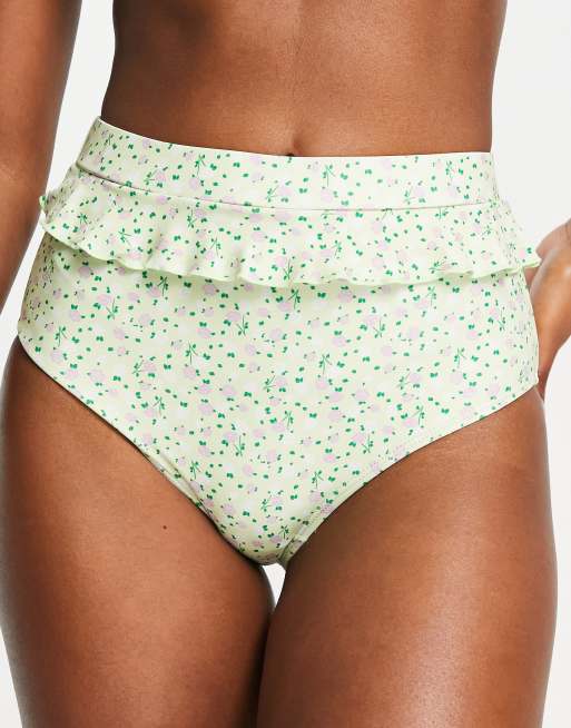 Daisy Street Slip bikini a vita alta con stampa a fiori vintage