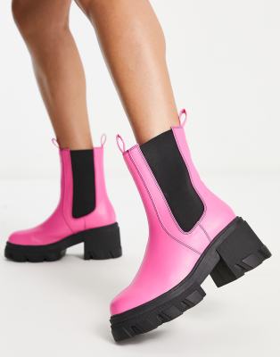 Daisy Street Slit Sole Chunky Ankle Boots In Hot Pink