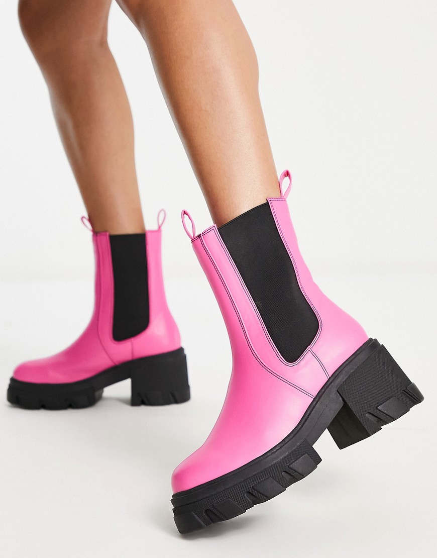 Daisy Street slit sole chunky ankle boots in hot pink