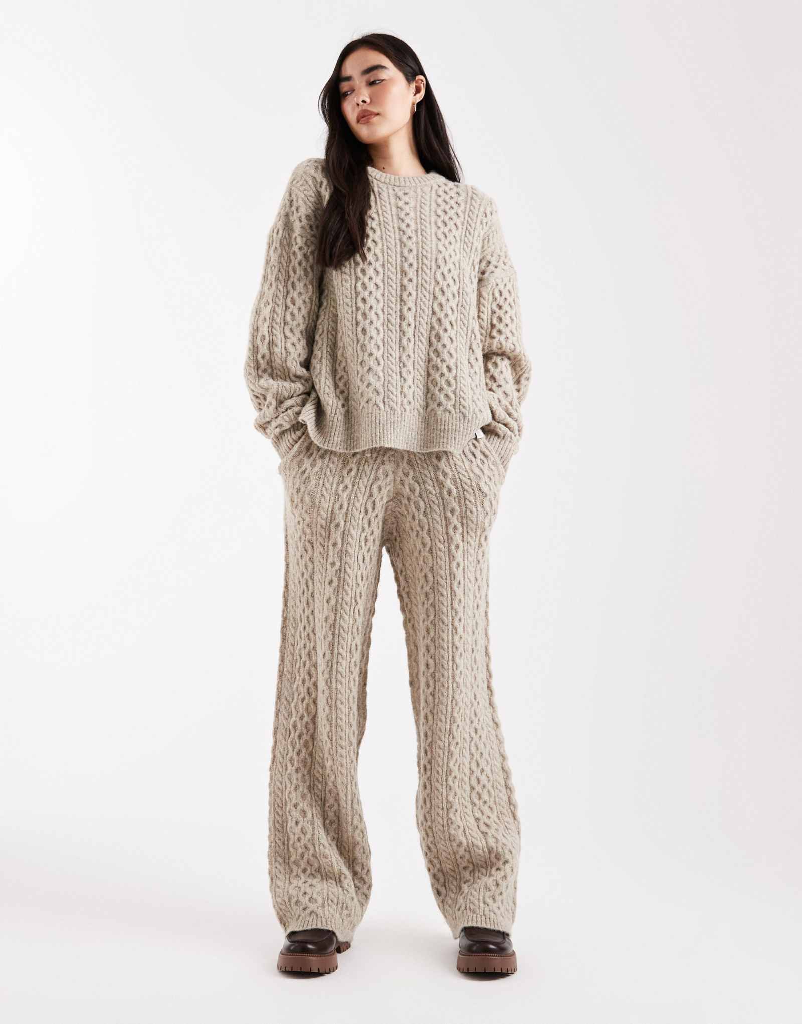 Широкие спортивные брюки из плотной трикотажной ткани Daisy Street цвета серого вереска с напуском - часть комплекта 