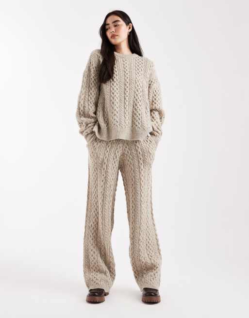 Daisy Street slouchy cable knit wide leg trackies in grey marl (part of a set) 